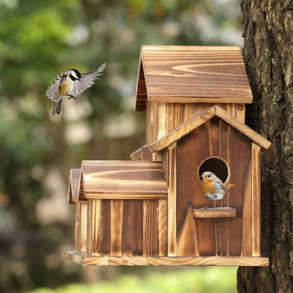 6-Room Wooden Birdhouse with Handcrafted Design