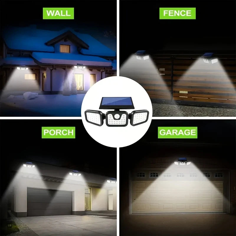 LED Solar Floodlight with Motion Sensor – 3-Spot Outdoor Lighting for Garden, Yard, and Garage