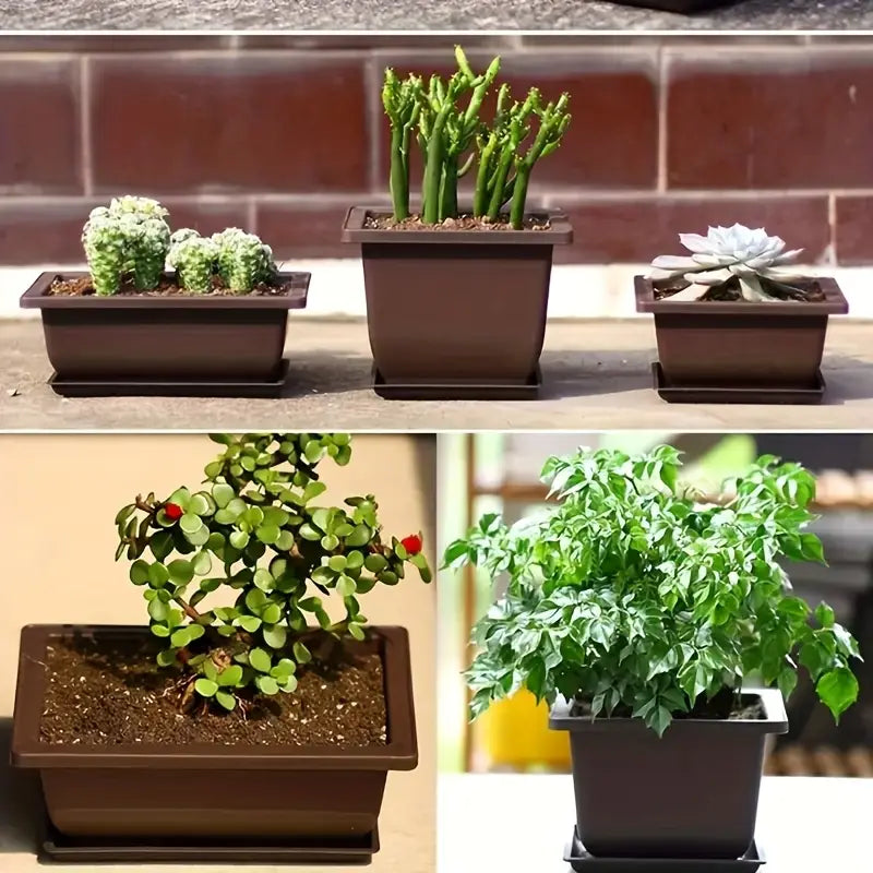 Rectangular Flower Pot with Tray – Durable Plant Container for Garden and Balcony