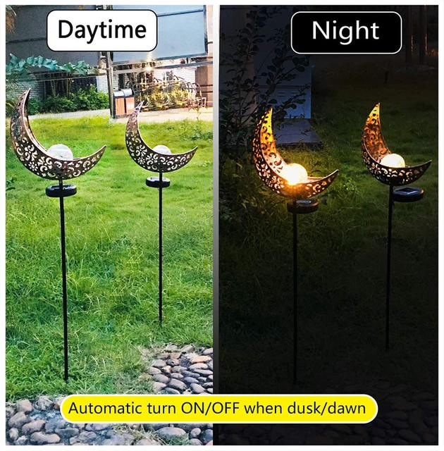 Waterproof Metal Solar Garden Light – LED Outdoor Lighting in Moon, Flame, Sun, or Star Shapes
