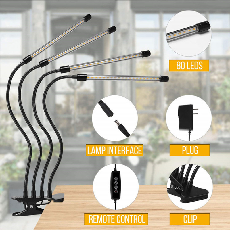 Indoor Plant Grow Light with 4 Adjustable Arms - Dimmable LED for Optimal Plant Growth