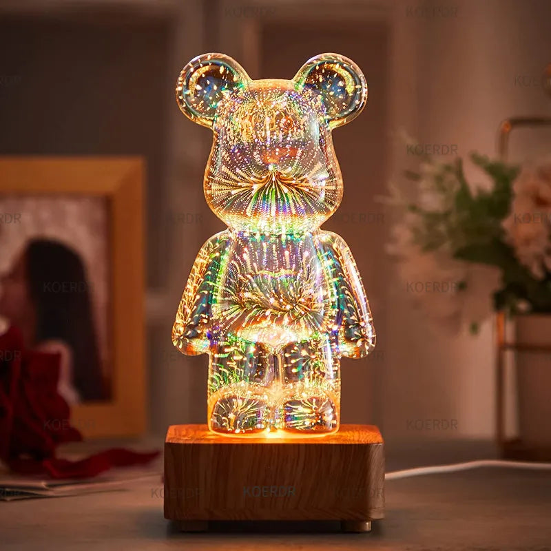 3D Galaxy Fireworks LED Bear Lamp
