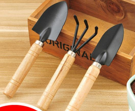 3-Piece Gardening Tool Kit with Wooden Handles – Shovel, Rake, and Hoe for Yard Care