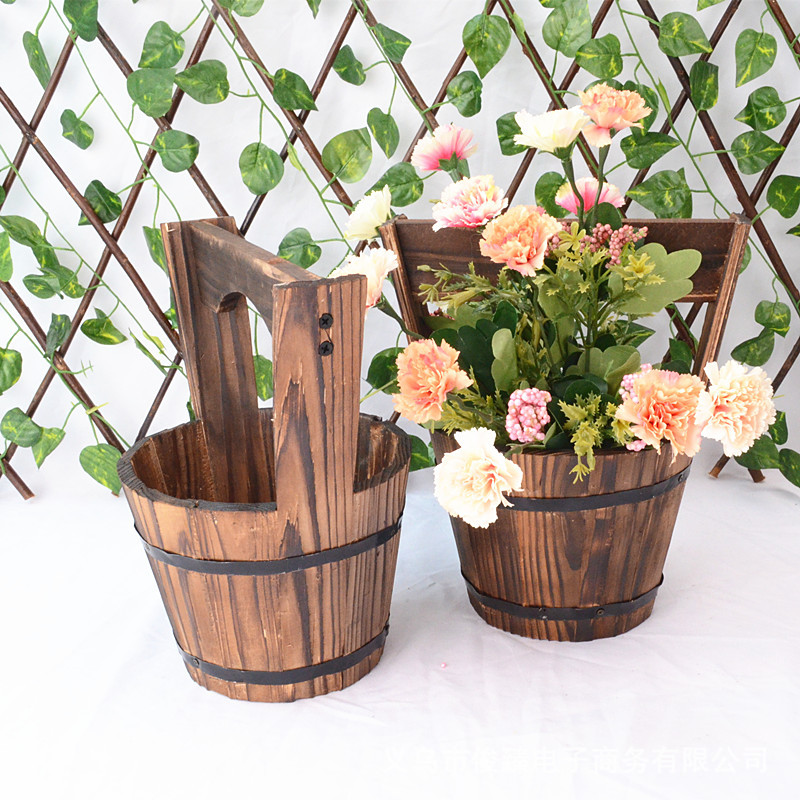 Wooden Barrel Planter - Decorative Flower Pot for Garden and Patio