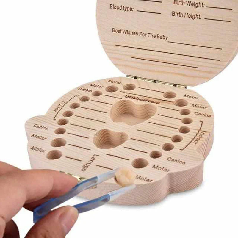 Wooden Tooth Storage Box for Baby Teeth – Keepsake Box with Space for Personal Data