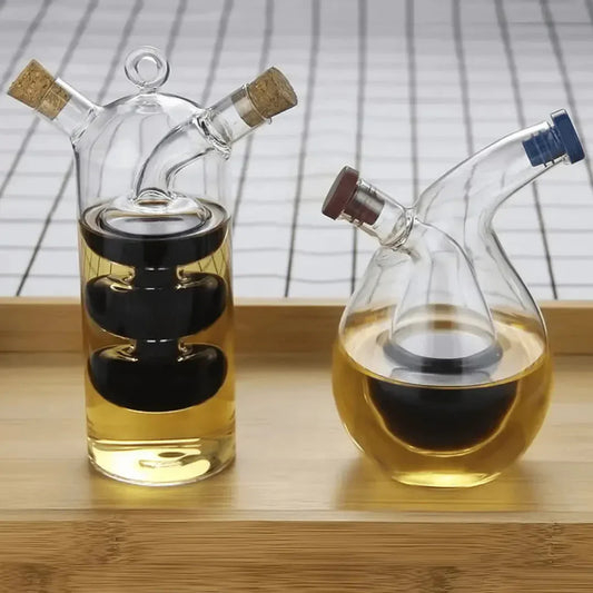Dual Glass Oil and Vinegar Dispenser Set - Elegant Bottles for Kitchen Serving and Storage