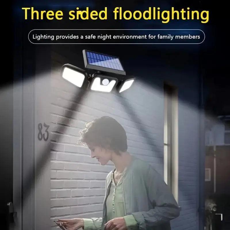 LED Solar Floodlight with Motion Sensor – 3-Spot Outdoor Lighting for Garden, Yard, and Garage