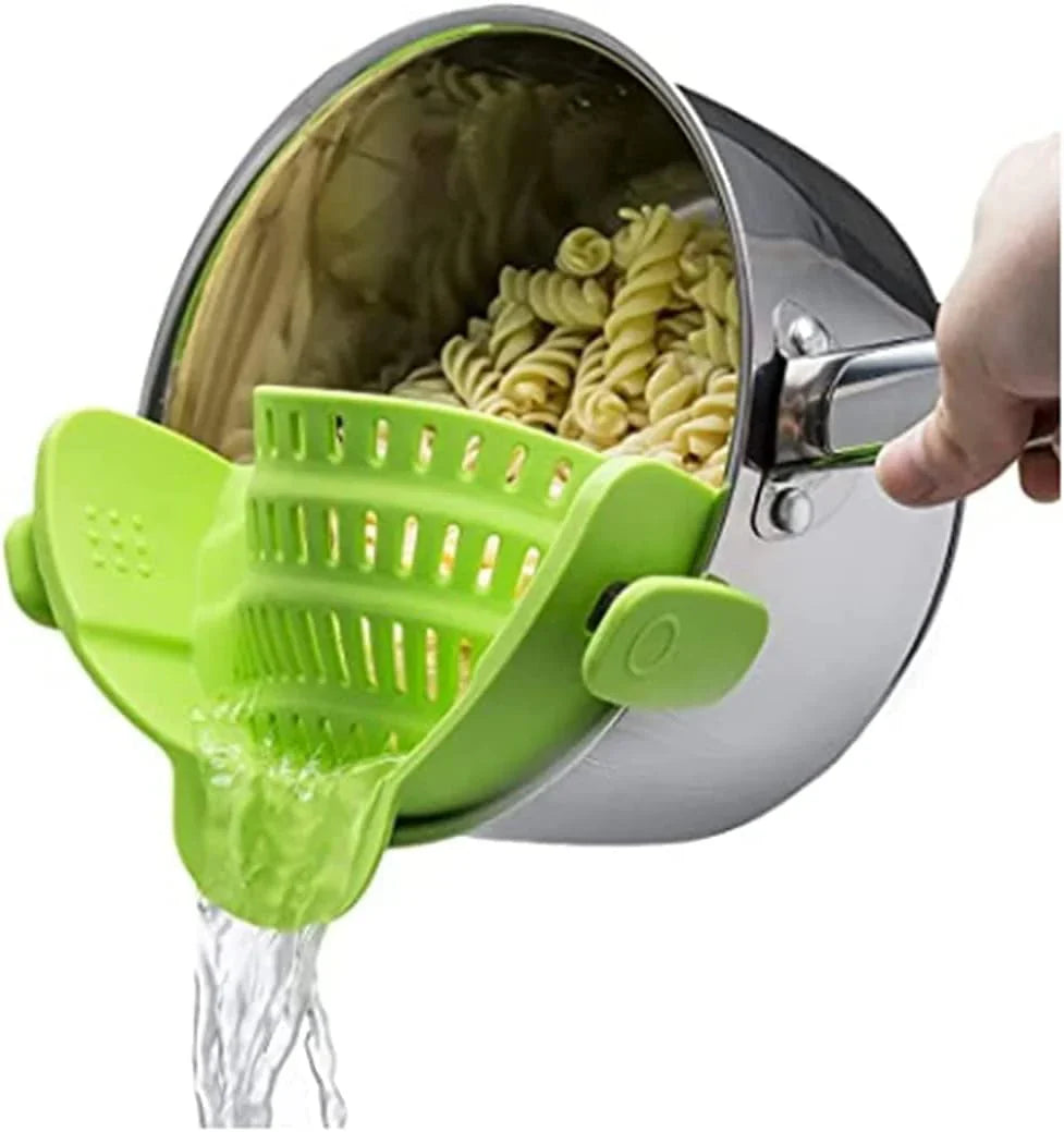 Heat-Resistant Silicone Strainer with Clip for Easy Food Draining