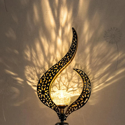 Waterproof Metal Solar Garden Light – LED Outdoor Lighting in Moon, Flame, Sun, or Star Shapes