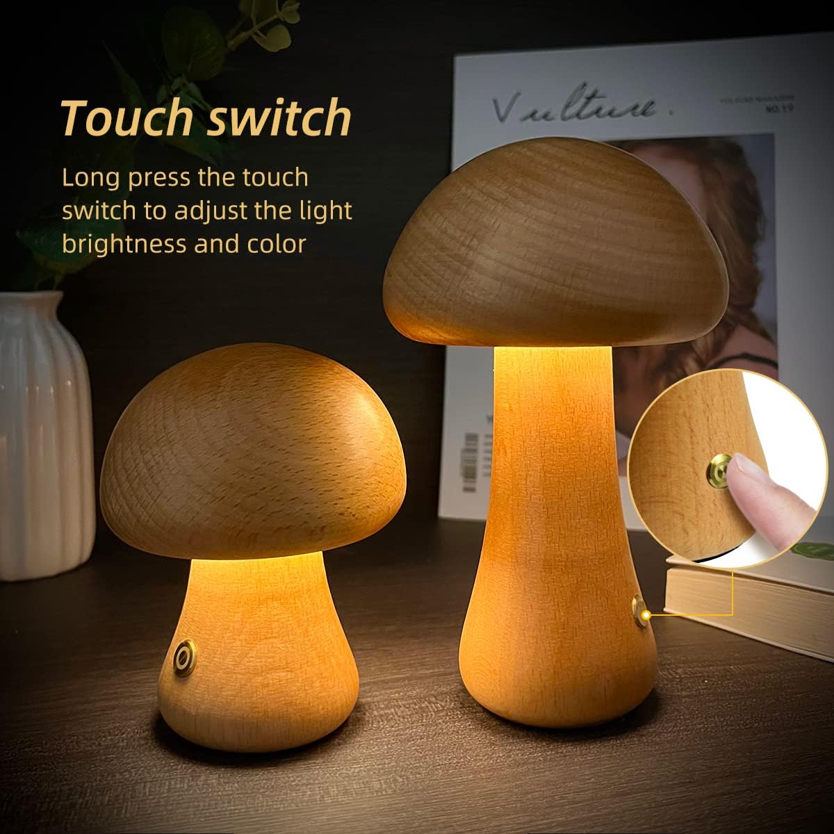 Natural Wooden Mushroom LED Night Light – Charming Lamp for a Cozy and Inviting Ambience