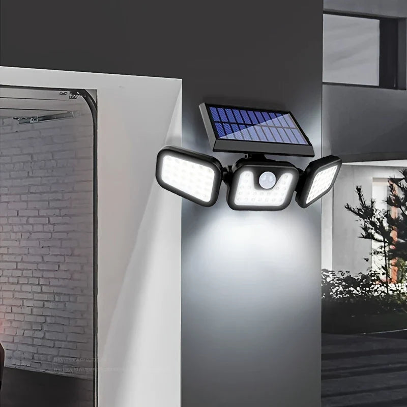 LED Solar Floodlight with Motion Sensor – 3-Spot Outdoor Lighting for Garden, Yard, and Garage