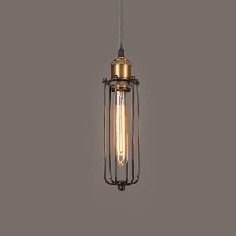 Vintage Industrial Pendant Light – Retro Hanging Lamp with Metal Cage Design