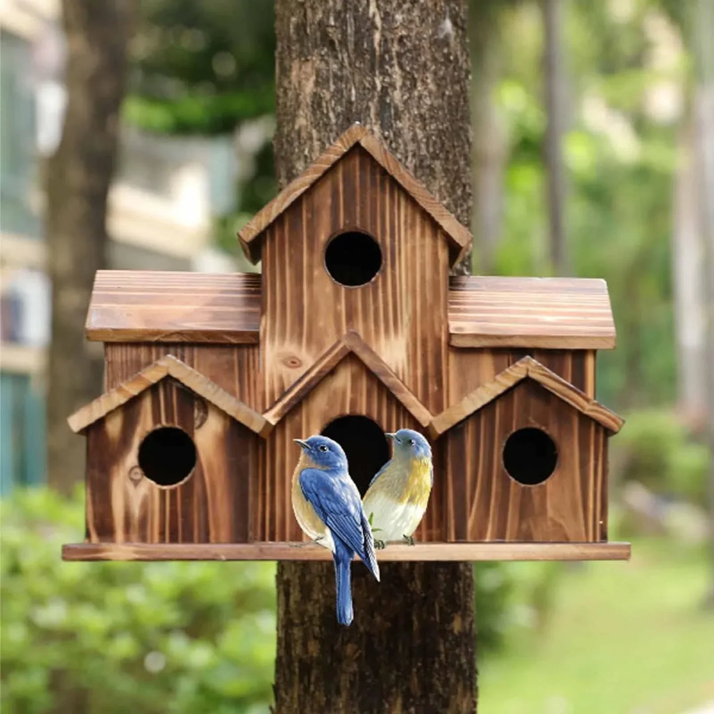 6-Room Wooden Birdhouse with Handcrafted Design