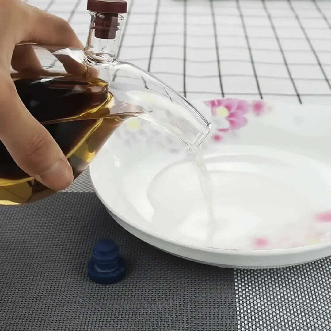 Dual Glass Oil and Vinegar Dispenser Set - Elegant Bottles for Kitchen Serving and Storage