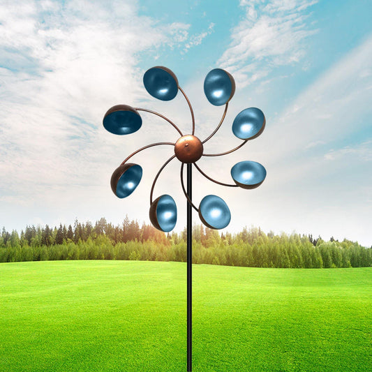 Colorful Garden Windmill with Metal Flowers – Decorative Outdoor Wind Chime