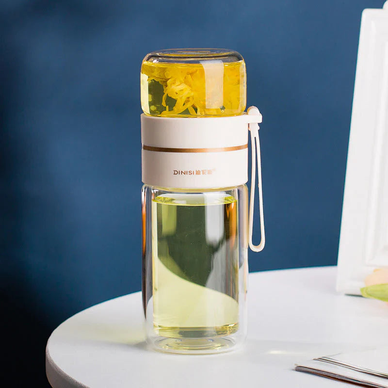 Double-Walled Glass Tea Infuser Bottle with Strainer