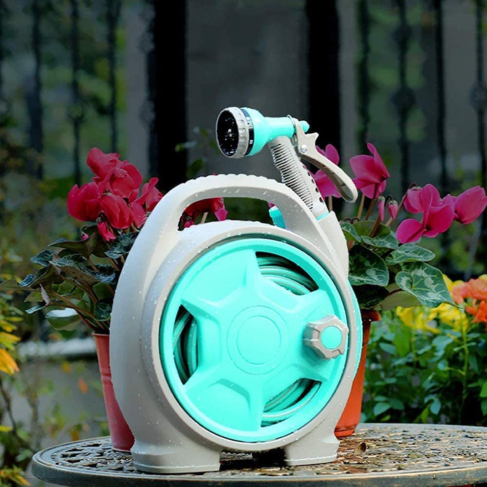Compact Garden Hose Reel with Spray Nozzle – Convenient Watering Solution for Outdoors