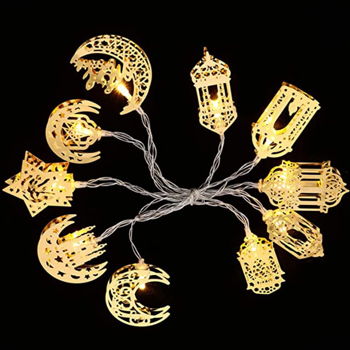 Colourful Led Fairy Lights - Decorative Lights with Moon and Lantern Motifs for the Home and Garden