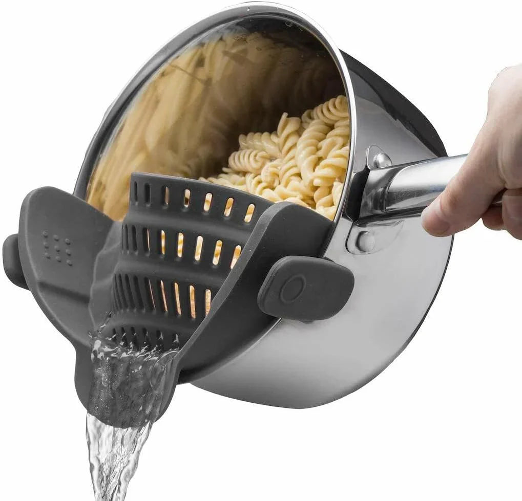 Heat-Resistant Silicone Strainer with Clip for Easy Food Draining