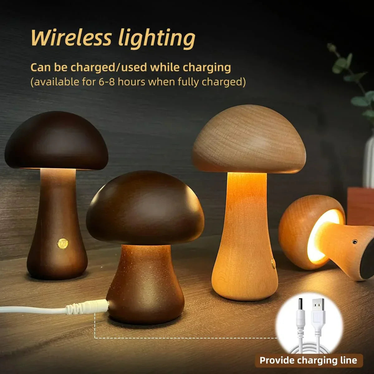 Natural Wooden Mushroom LED Night Light – Charming Lamp for a Cozy and Inviting Ambience