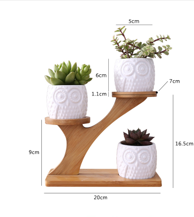 Wooden Plant Stand with Owl Design – Decorative Holder for Succulents and Houseplants