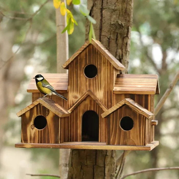 6-Room Wooden Birdhouse with Handcrafted Design