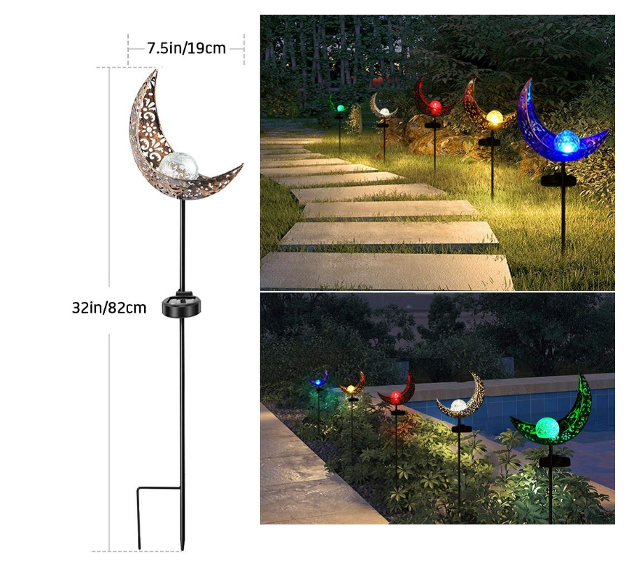 Waterproof Metal Solar Garden Light – LED Outdoor Lighting in Moon, Flame, Sun, or Star Shapes