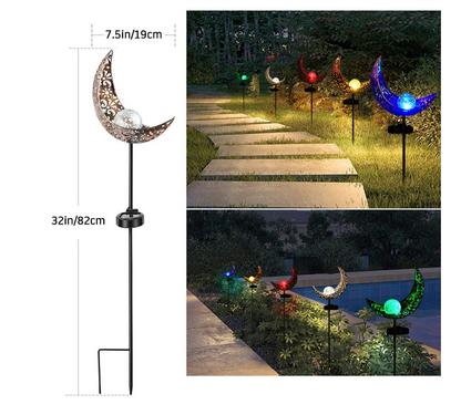 Waterproof Metal Solar Garden Light – LED Outdoor Lighting in Moon, Flame, Sun, or Star Shapes