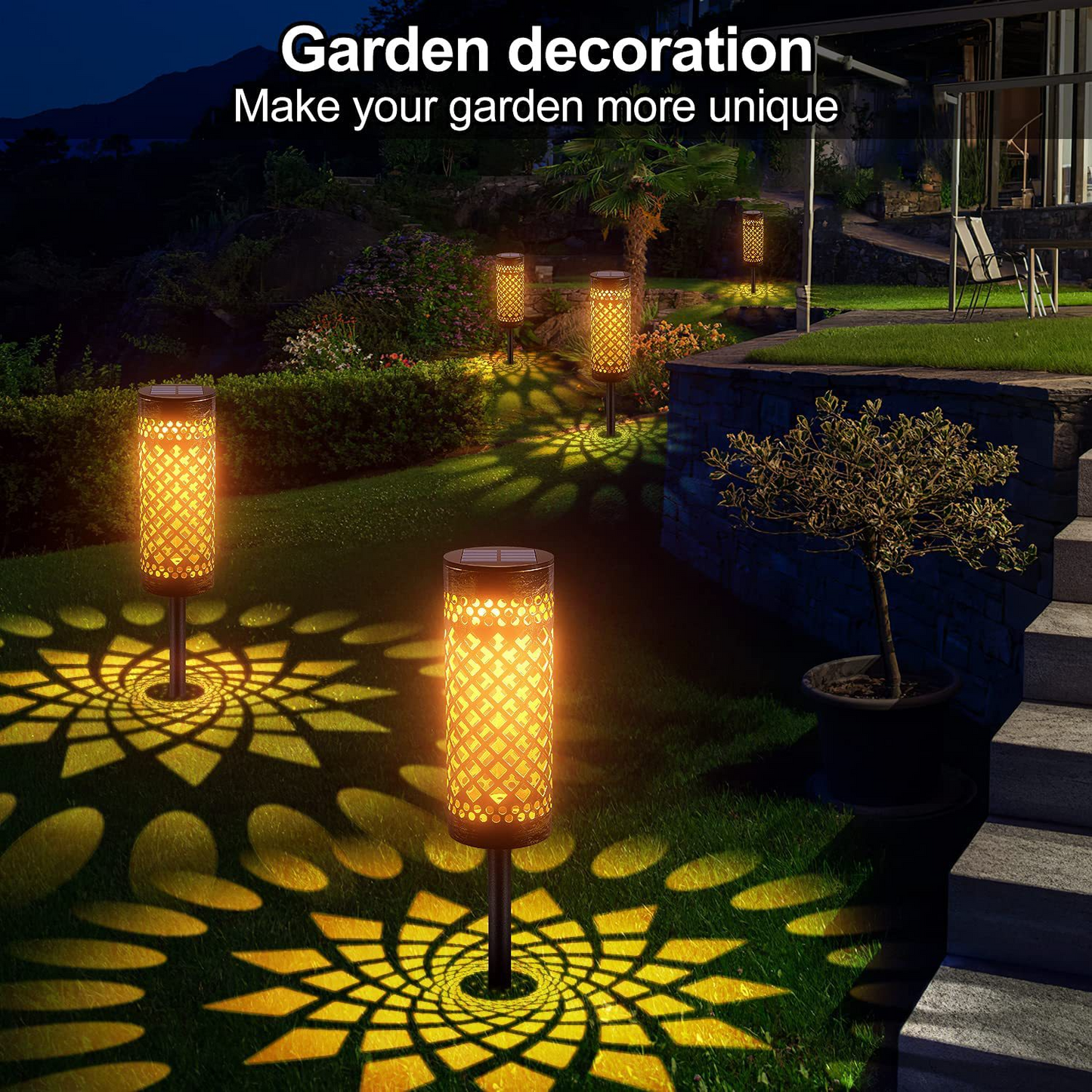 Waterproof Solar Led Garden Light with Projection Pattern - Robust Outdoor Lighting Made of Metal