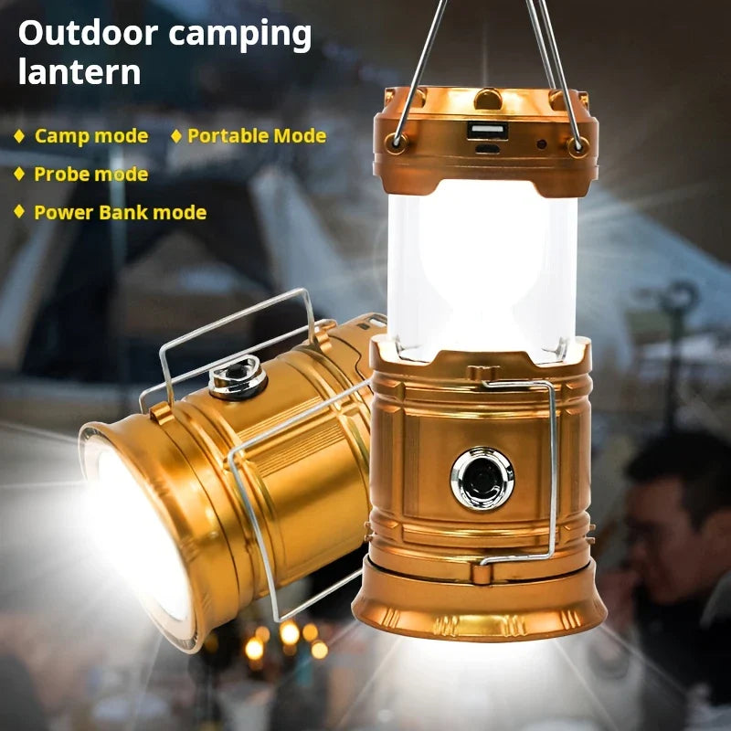 Solar-Powered Camping Lantern with USB Charging – Portable LED Light for Outdoor Adventures and Emergencies