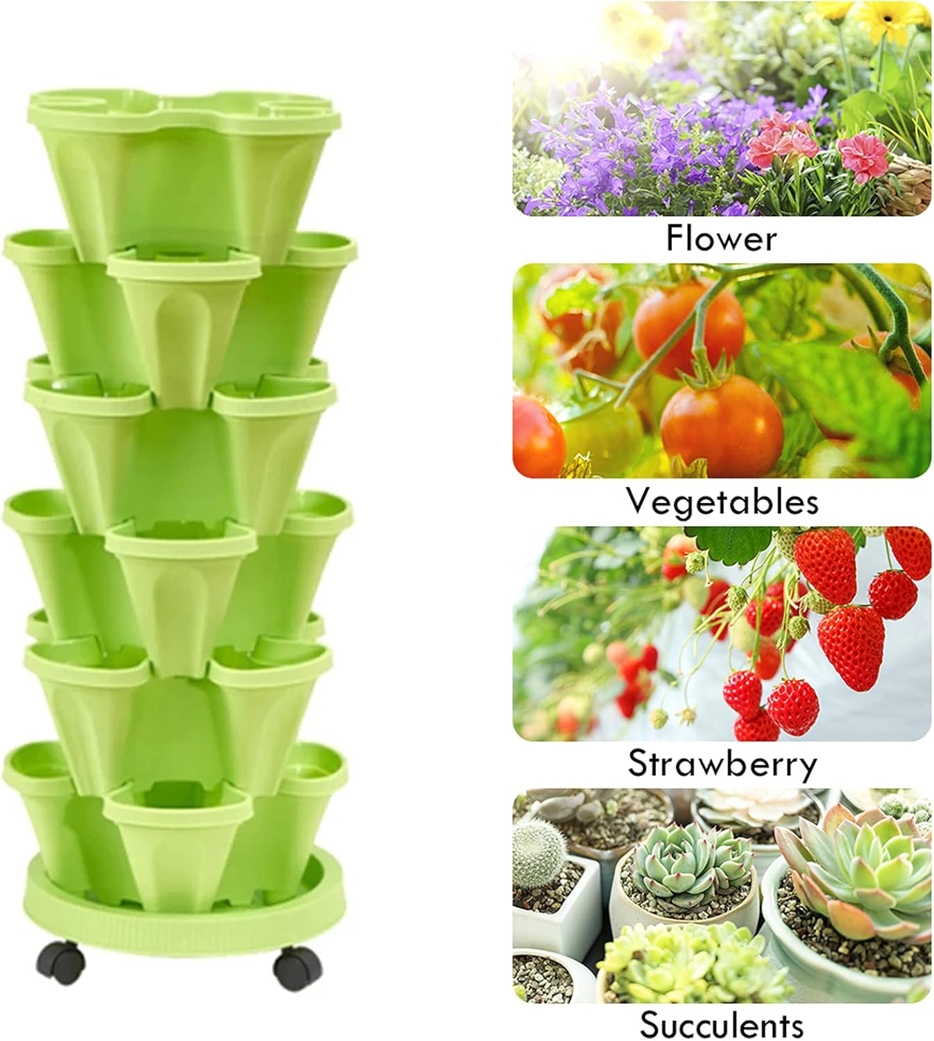 6-Tier Vertical Plant Tower - Space-Saving 3D Flower Display System for Garden