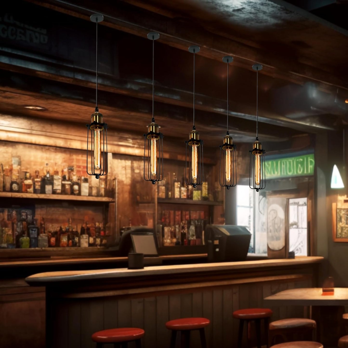 Vintage Industrial Pendant Light – Retro Hanging Lamp with Metal Cage Design