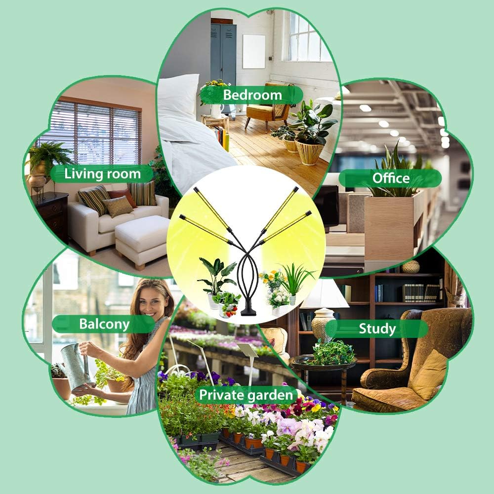 Indoor Plant Grow Light with 4 Adjustable Arms - Dimmable LED for Optimal Plant Growth