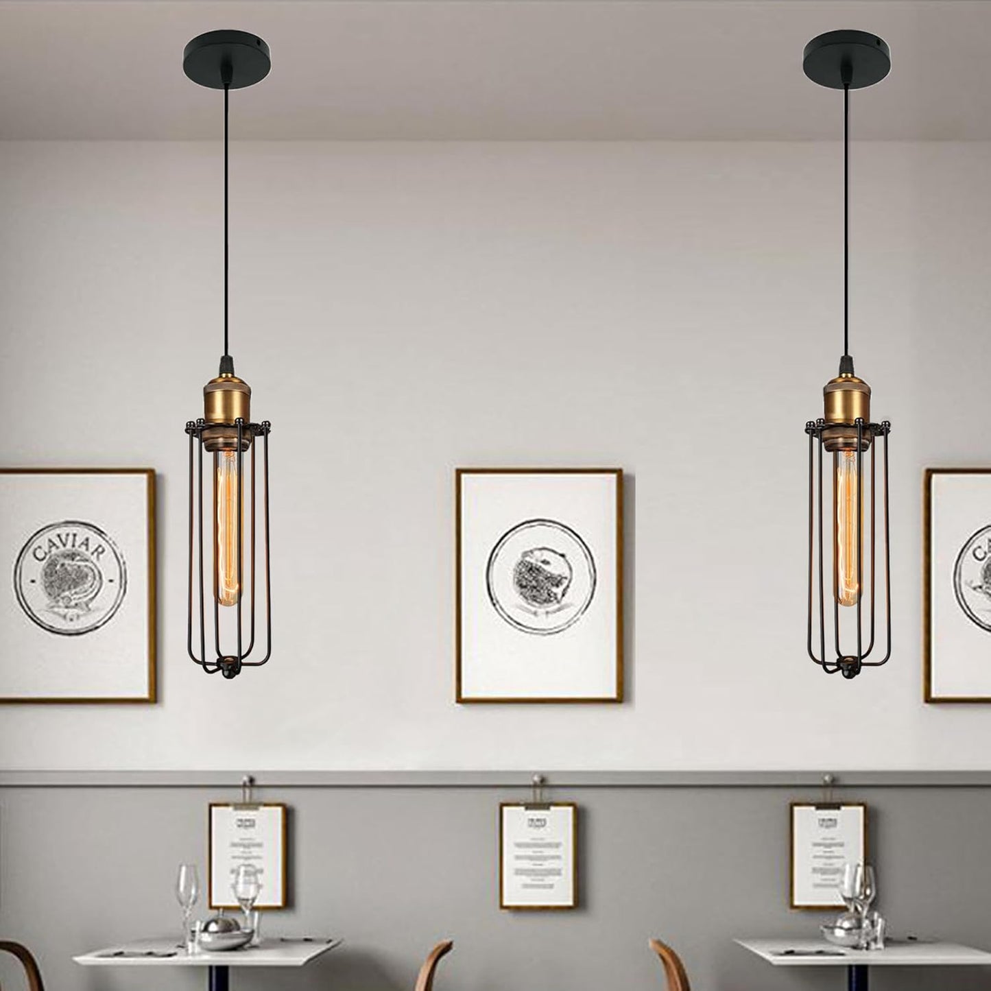 Vintage Industrial Pendant Light – Retro Hanging Lamp with Metal Cage Design