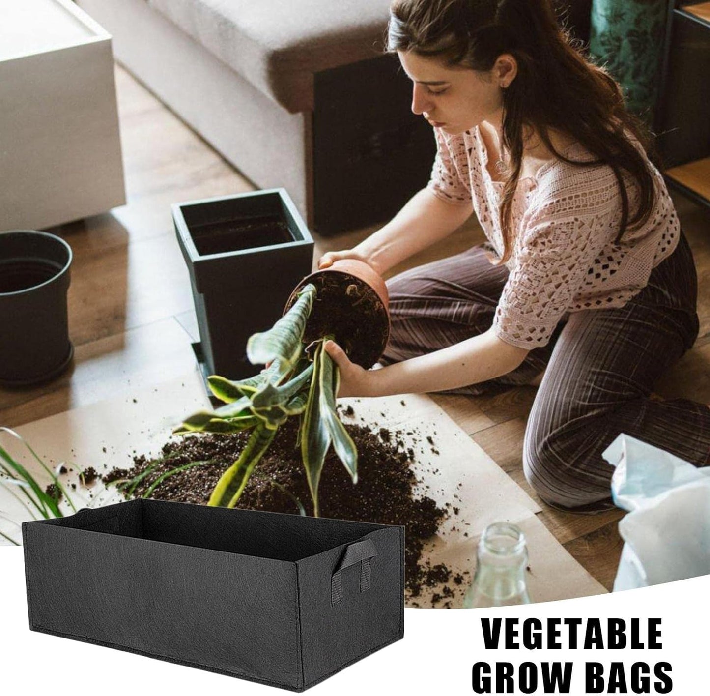 Collapsible Felt Plant Container with Carry Handles for Indoor and Outdoor Use