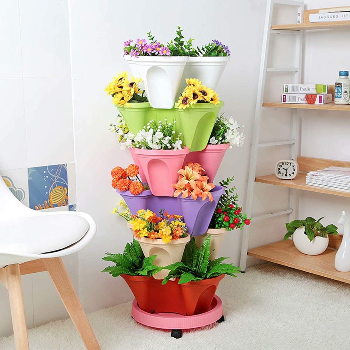 6-Tier Vertical Plant Tower - Space-Saving 3D Flower Display System for Garden