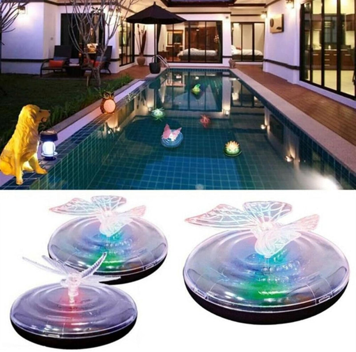 Solar Garden Lights with Butterfly and Dragonfly – Color-Changing LED Pond Ornaments