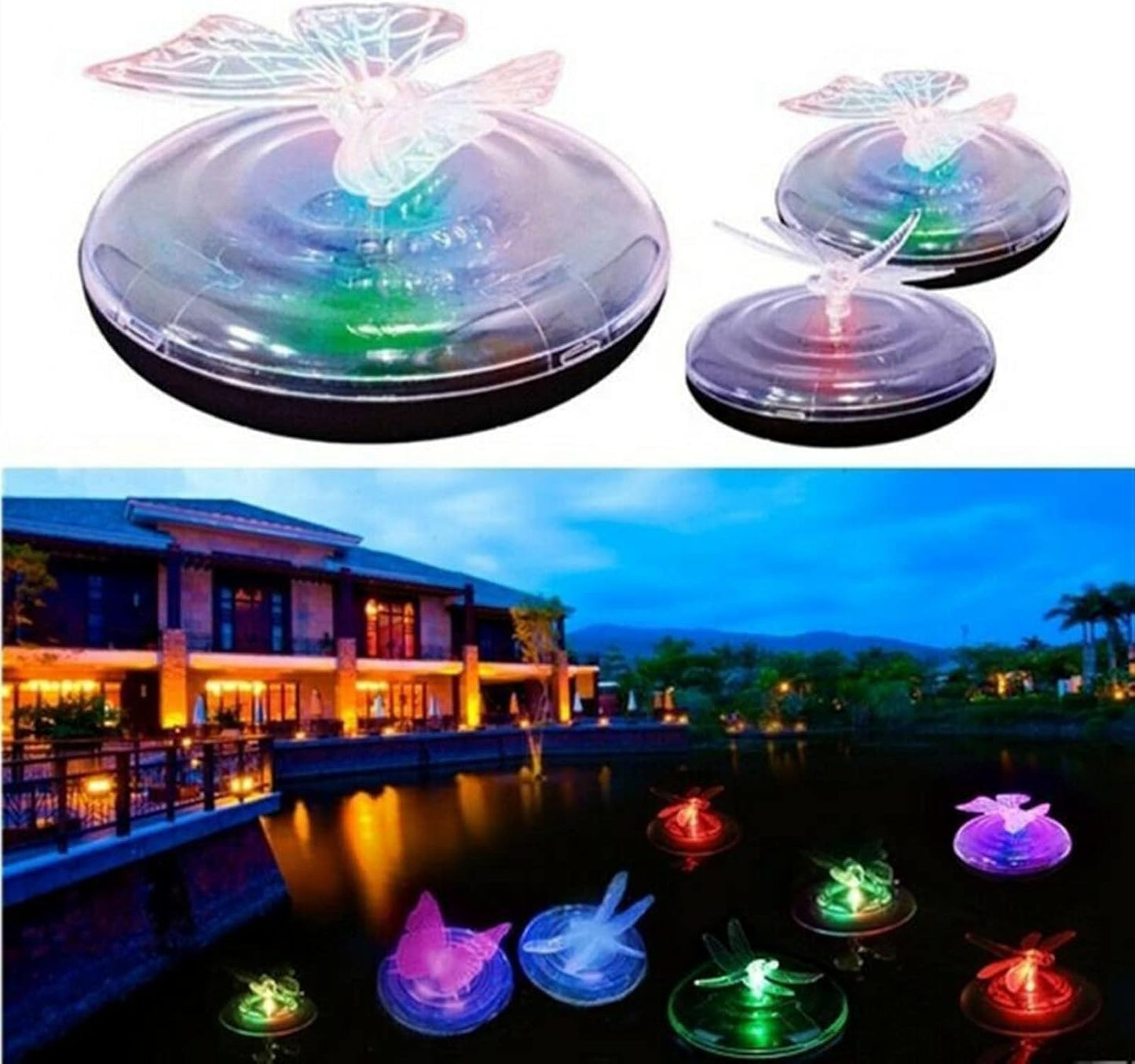 Solar Garden Lights with Butterfly and Dragonfly – Color-Changing LED Pond Ornaments