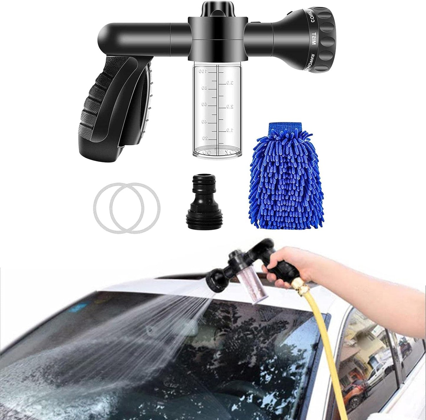Multifunctional Car Cleaning Gun – Spray Nozzle with Microfiber Attachment for Deep Clean
