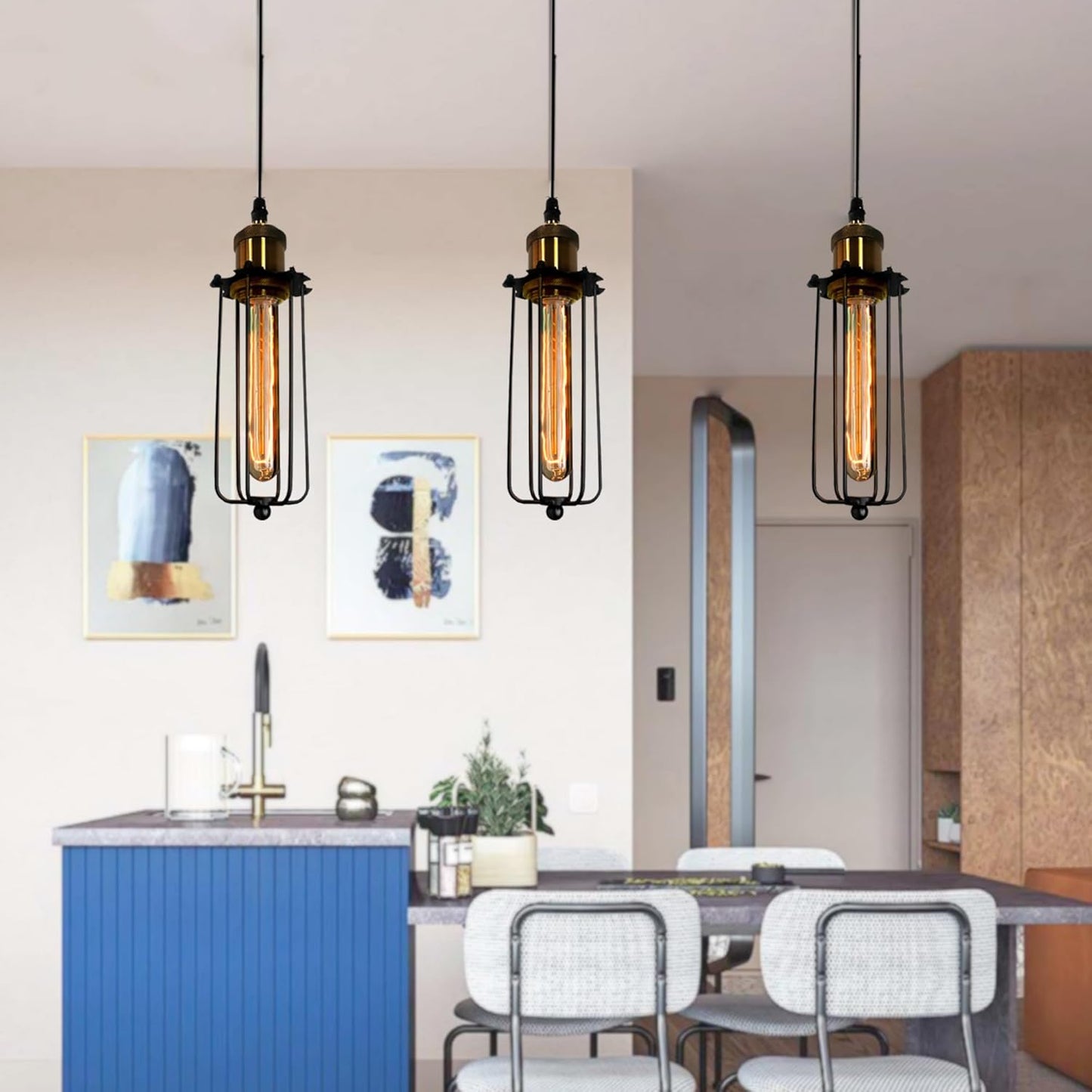 Vintage Industrial Pendant Light – Retro Hanging Lamp with Metal Cage Design