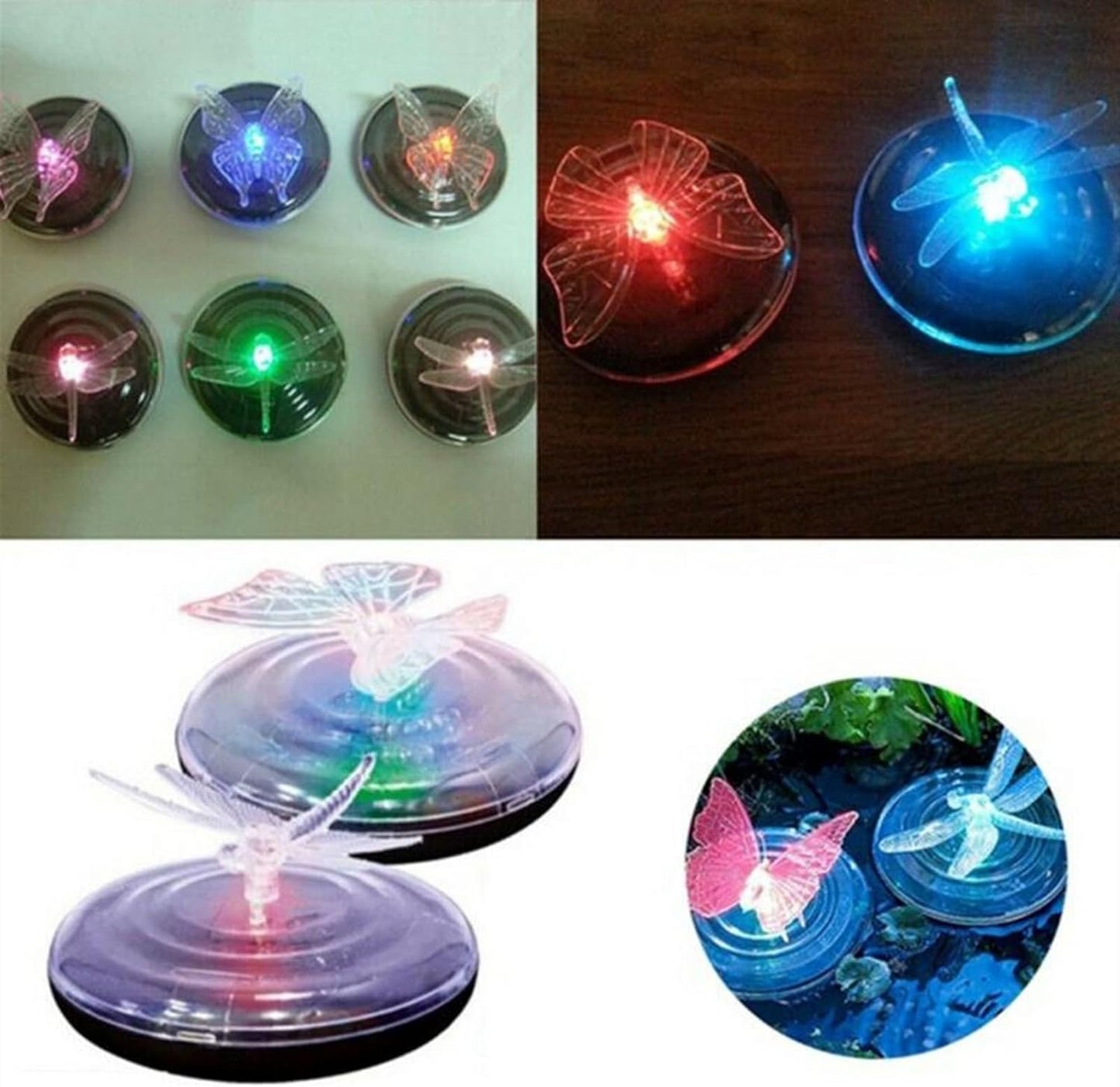Solar Garden Lights with Butterfly and Dragonfly – Color-Changing LED Pond Ornaments