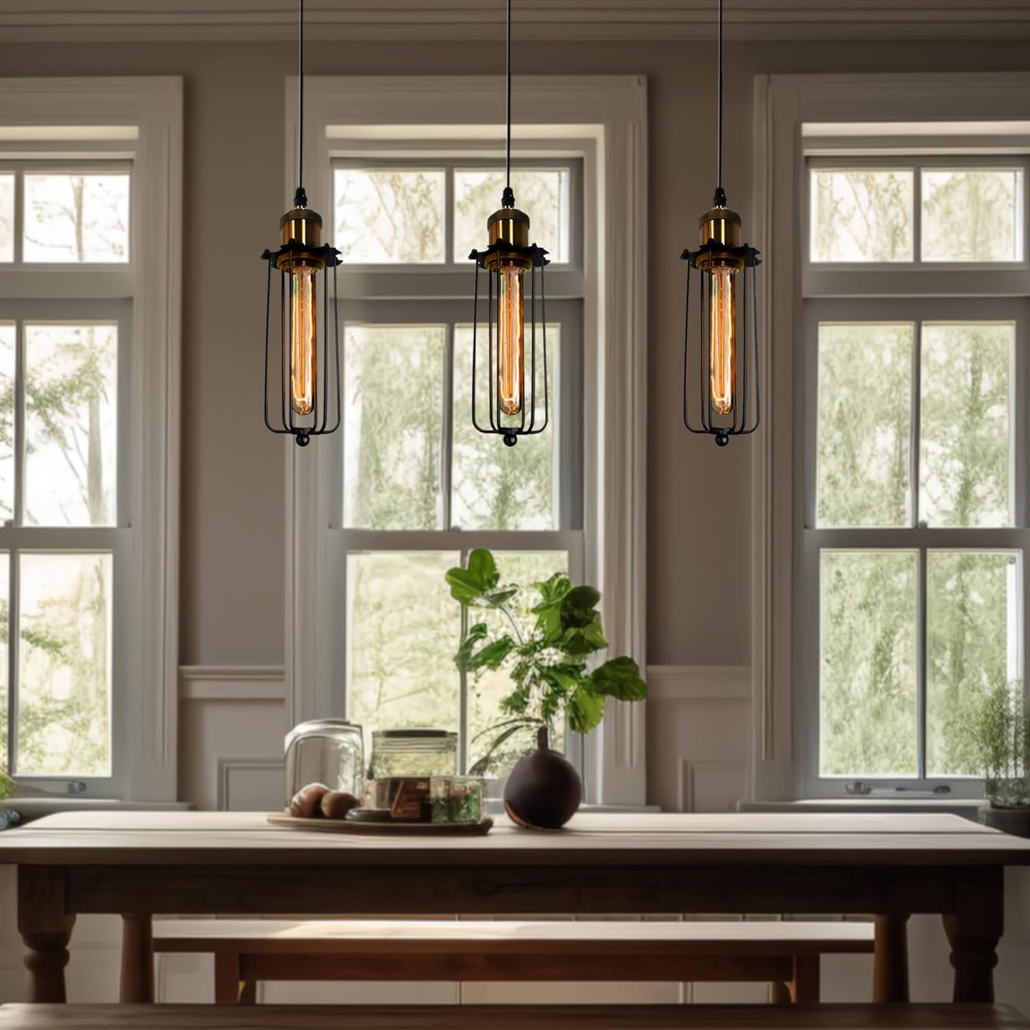 Vintage Industrial Pendant Light – Retro Hanging Lamp with Metal Cage Design