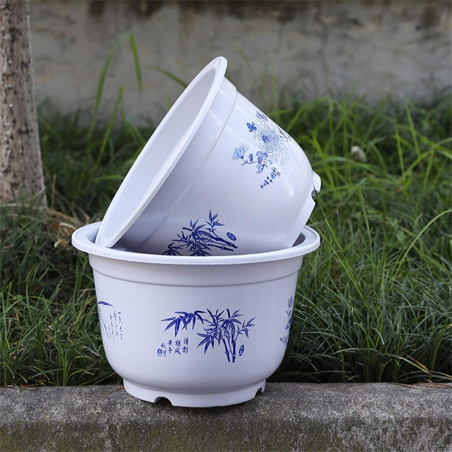 Bamboo-Patterned Plant Pot – Elegant Plastic Flower Container for Garden & Balcony