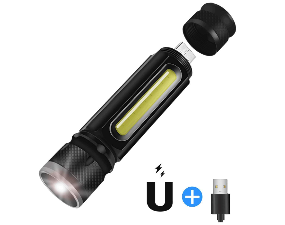 USB Rechargeable LED Flashlight – Magnetic Emergency Light with Strap for Easy Carrying