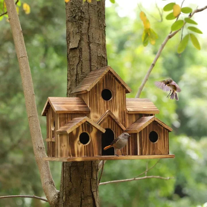 6-Room Wooden Birdhouse with Handcrafted Design