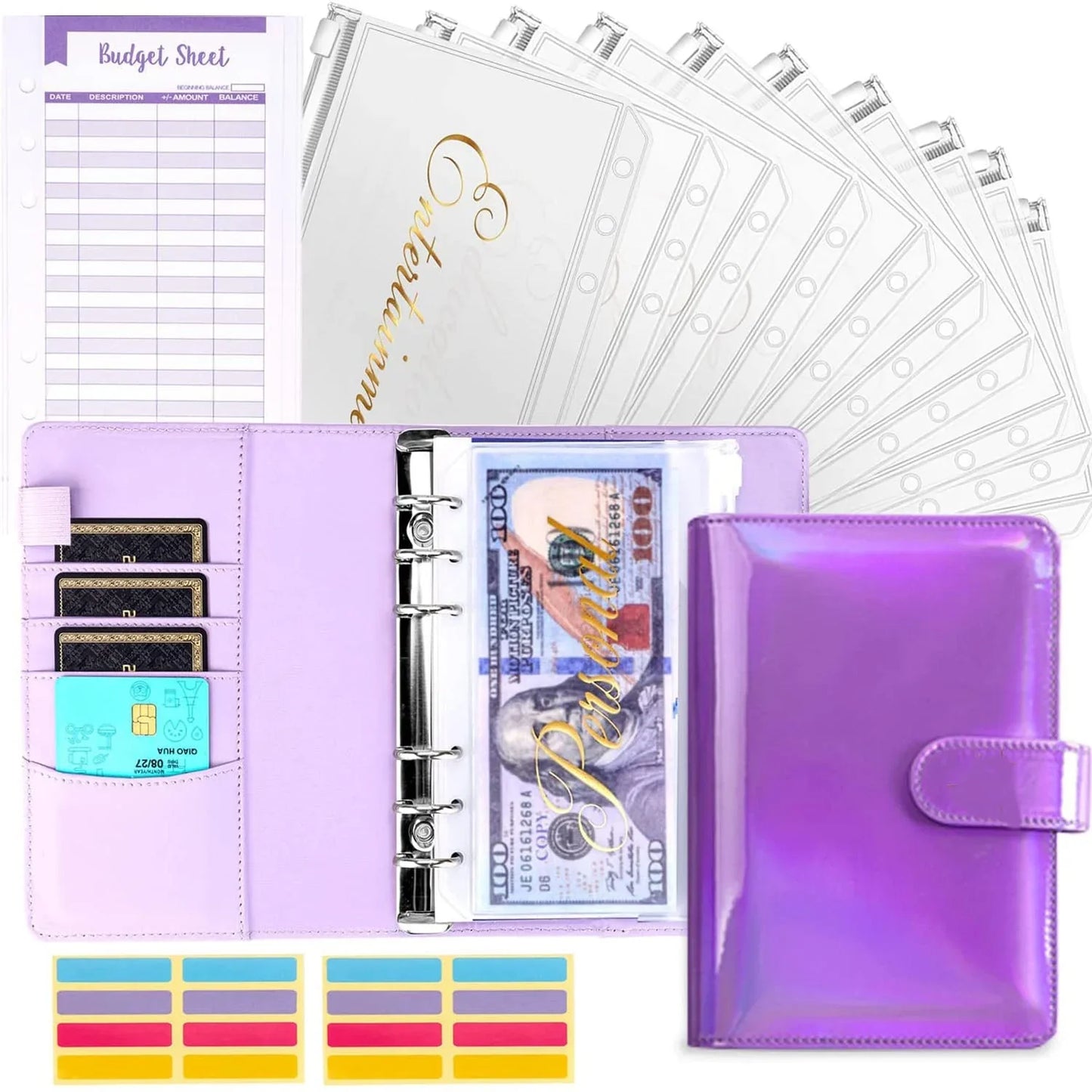 Budget Organizer Folder with Cash Envelope System and Credit Card Slots