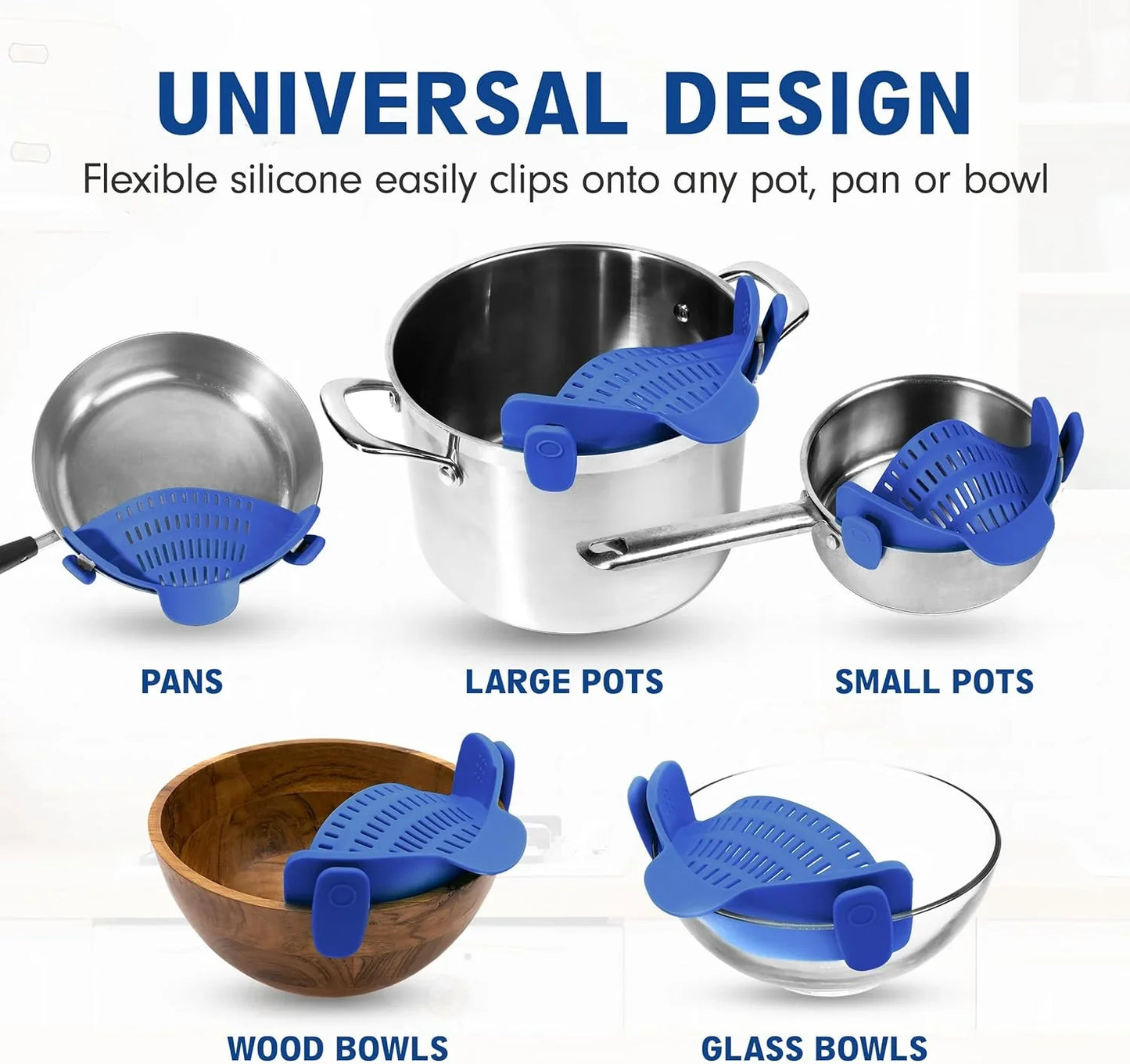 Heat-Resistant Silicone Strainer with Clip for Easy Food Draining