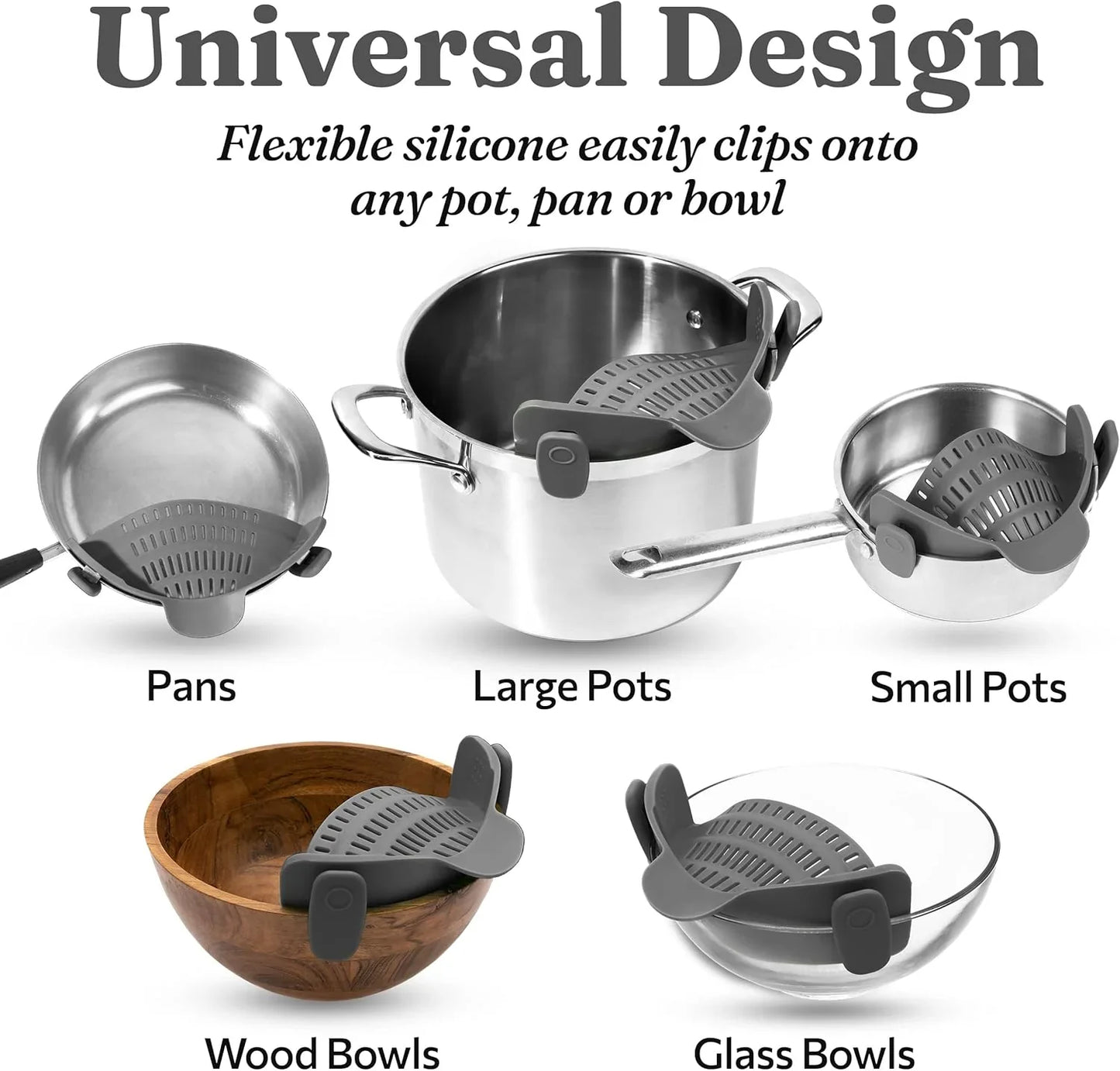 Heat-Resistant Silicone Strainer with Clip for Easy Food Draining