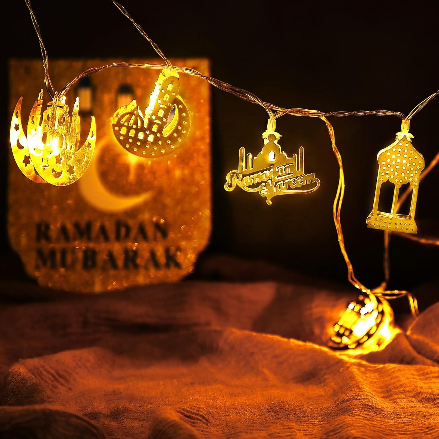 Colourful Led Fairy Lights - Decorative Lights with Moon and Lantern Motifs for the Home and Garden