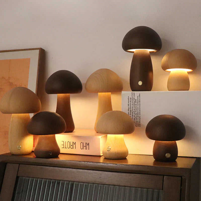 Natural Wooden Mushroom LED Night Light – Charming Lamp for a Cozy and Inviting Ambience